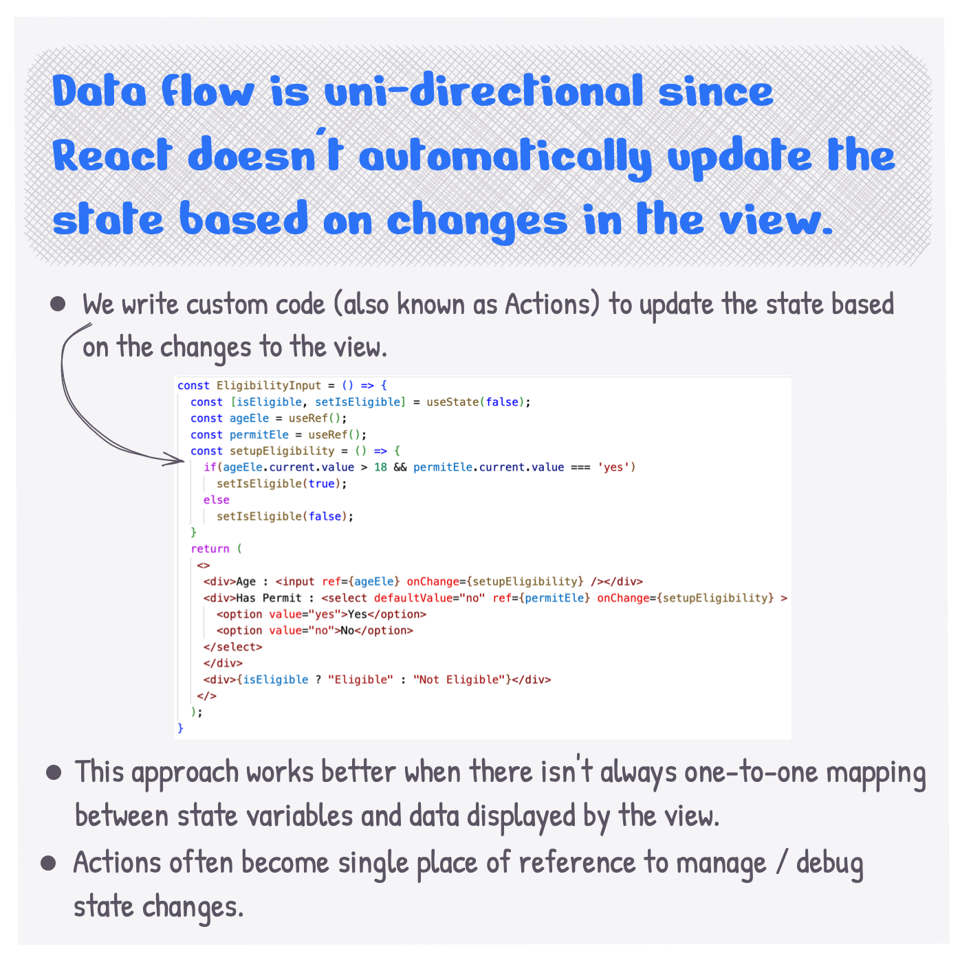 What does it mean when we say 'Data flow uni-directional in React'?