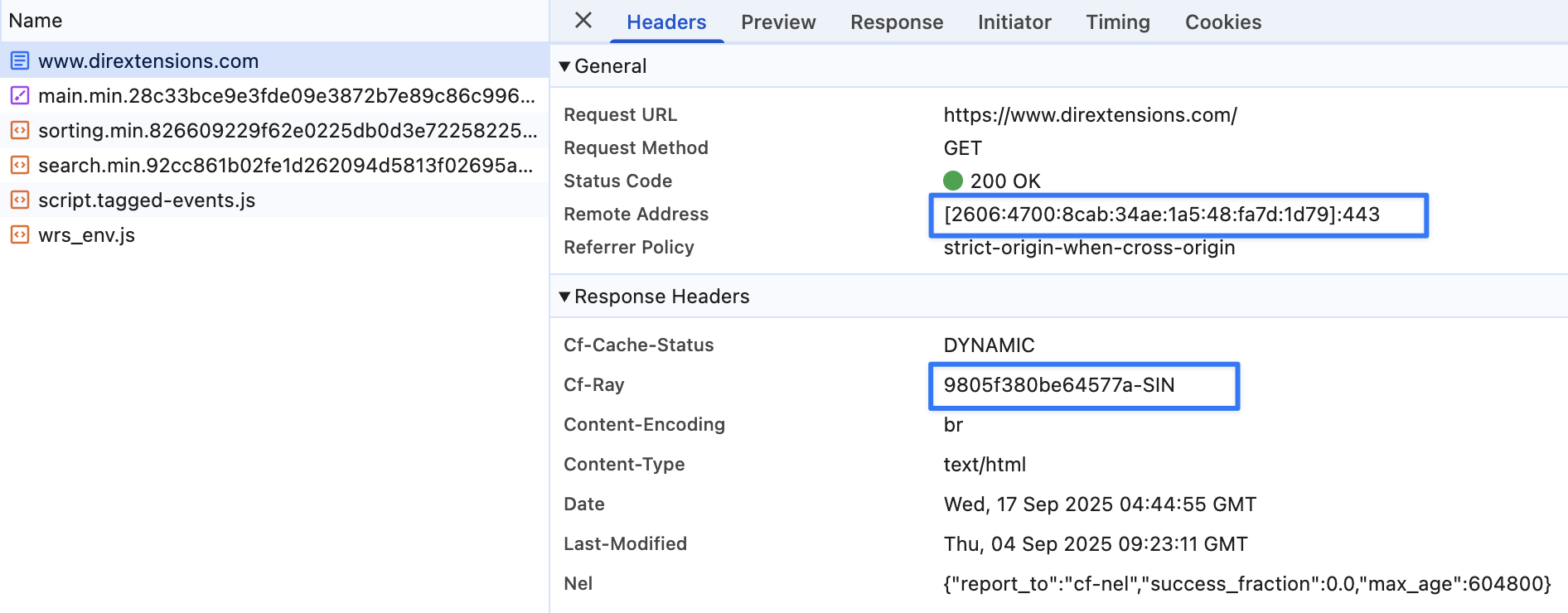Obtaining the IP address of the serving Cloudflare instance