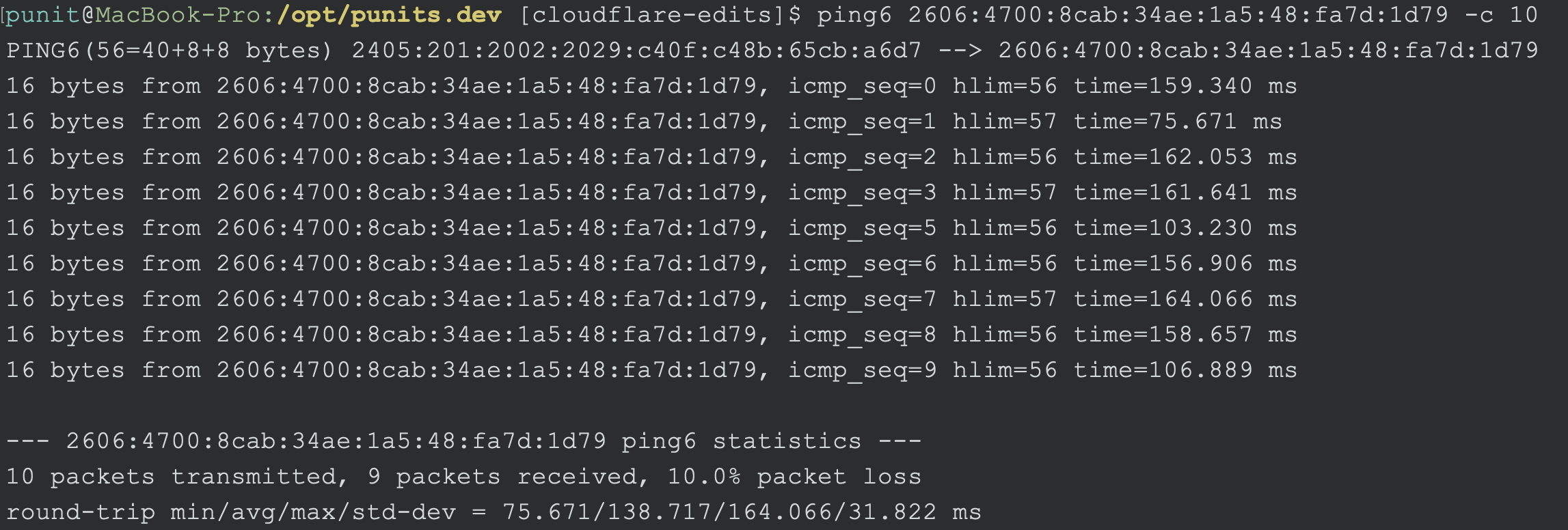 Measuring the latency to the serving Cloudflare instance